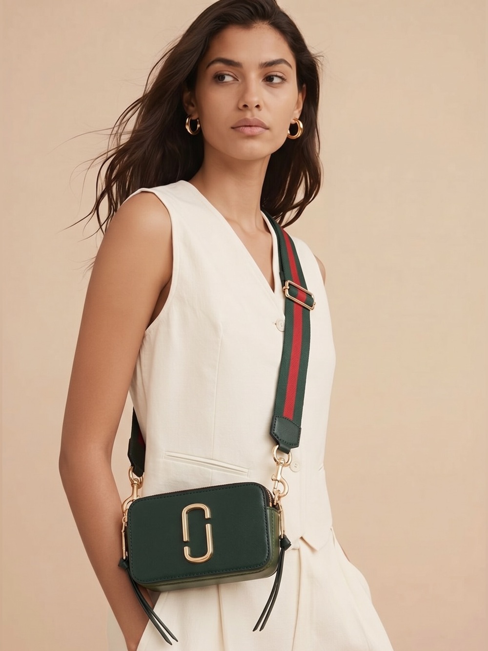 Hunter Green Double-Zip Crossbody Camera Bag with Gold Hardware NWOT